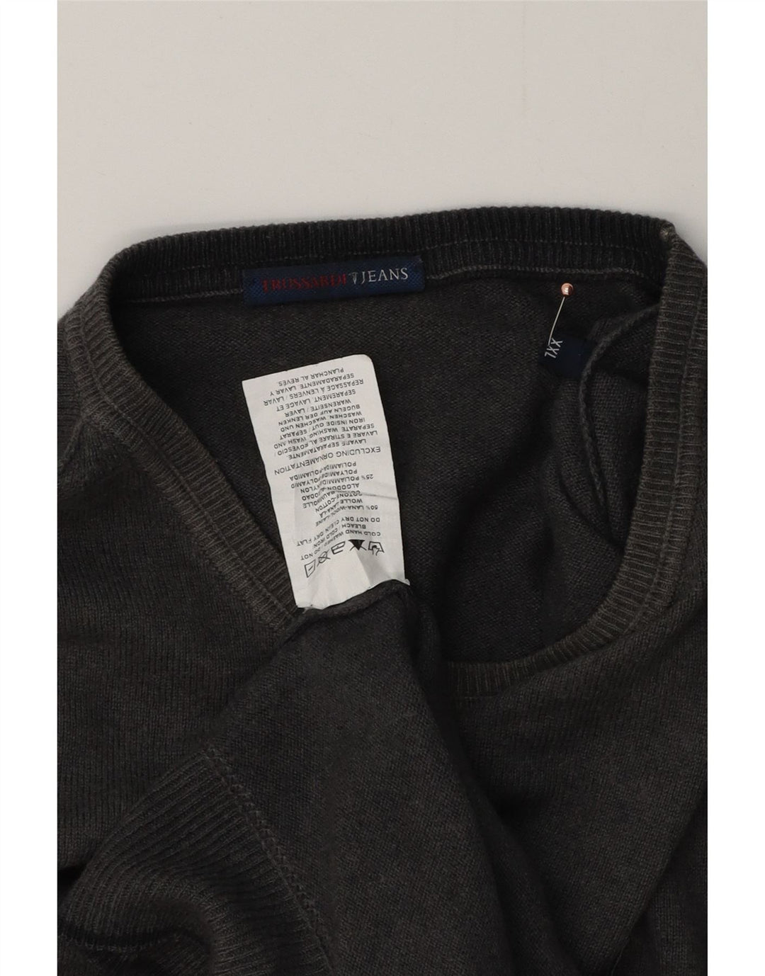 TRUSSARDI JEANS Мужской джемпер с круглым вырезом 2XL Серый Шерстяной