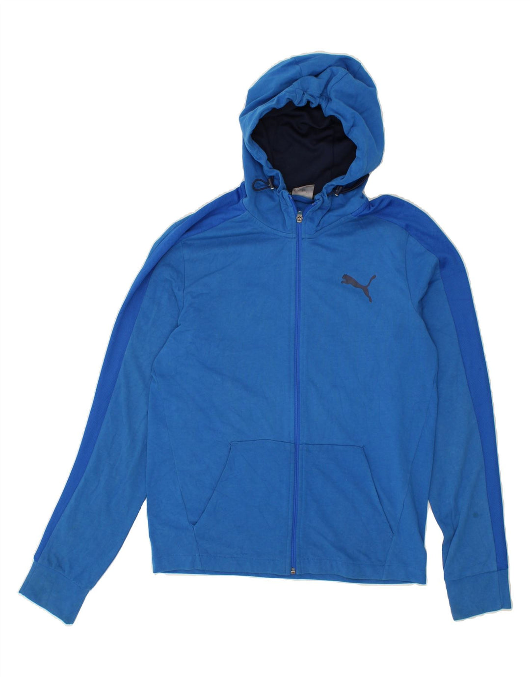 PUMA Mens Zip Hoodie Sweater Small Blue Colourblock Vintage Puma and Second-Hand Puma from Messina Hembry 