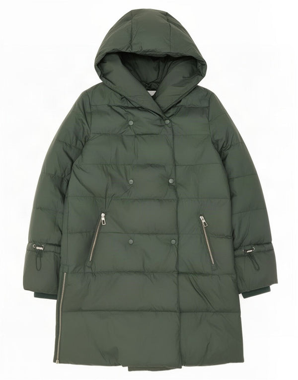 Женское длинное стеганое пальто с капюшоном Zara UK 10, маленькое зеленое из полиамида