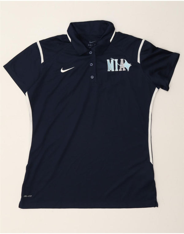 Женская рубашка-поло с графическим рисунком Nike Dri Fit UK 16, большая темно-синяя с цветными блоками
