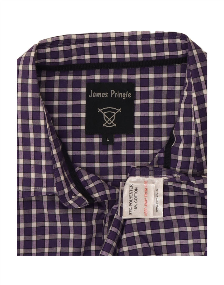JAMES PRINGLE Mens Short Sleeve Shirt Large Purple Check Polyester