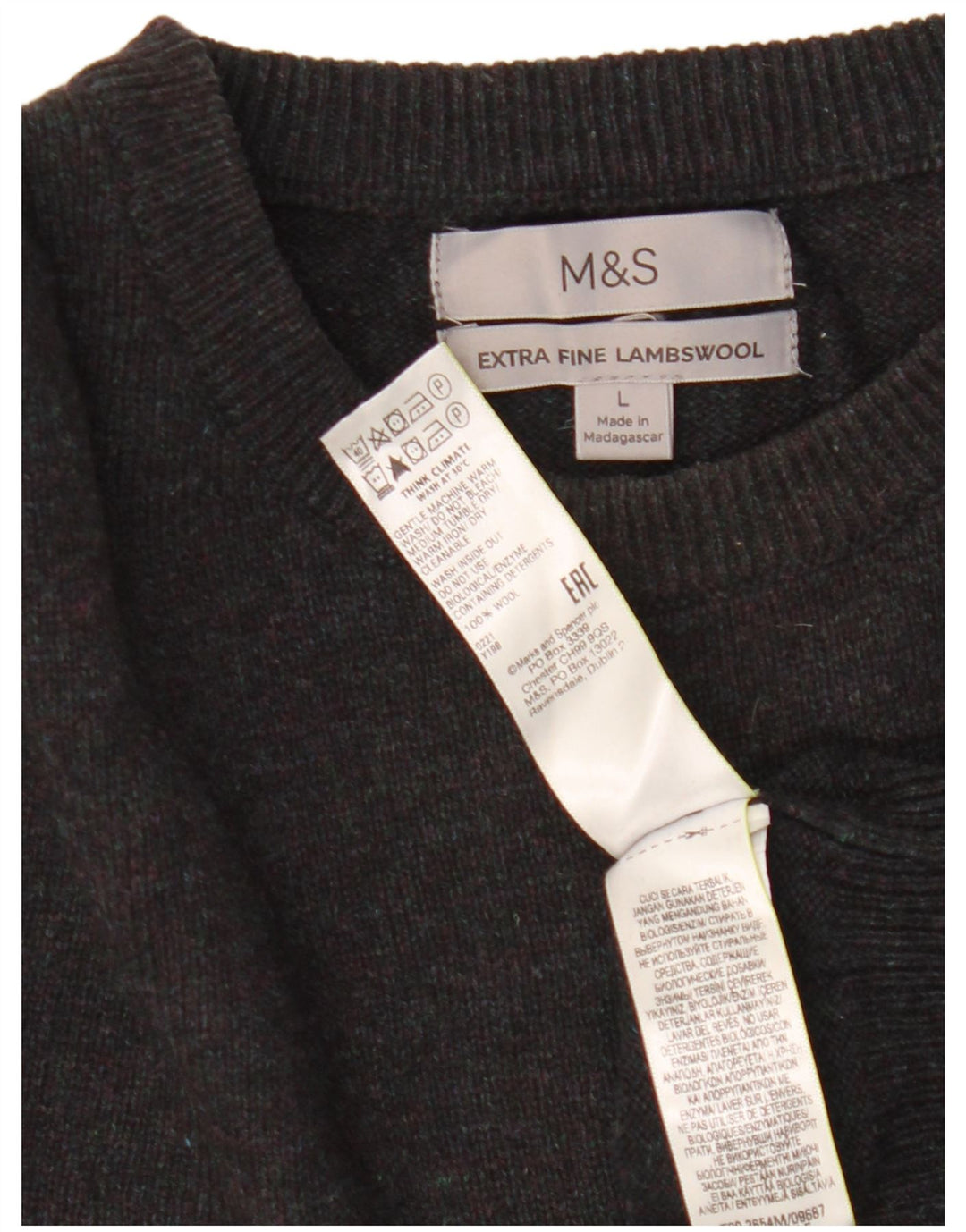 Мужской джемпер с круглым вырезом Marks & Spencer, большой черный шерстяной свитер