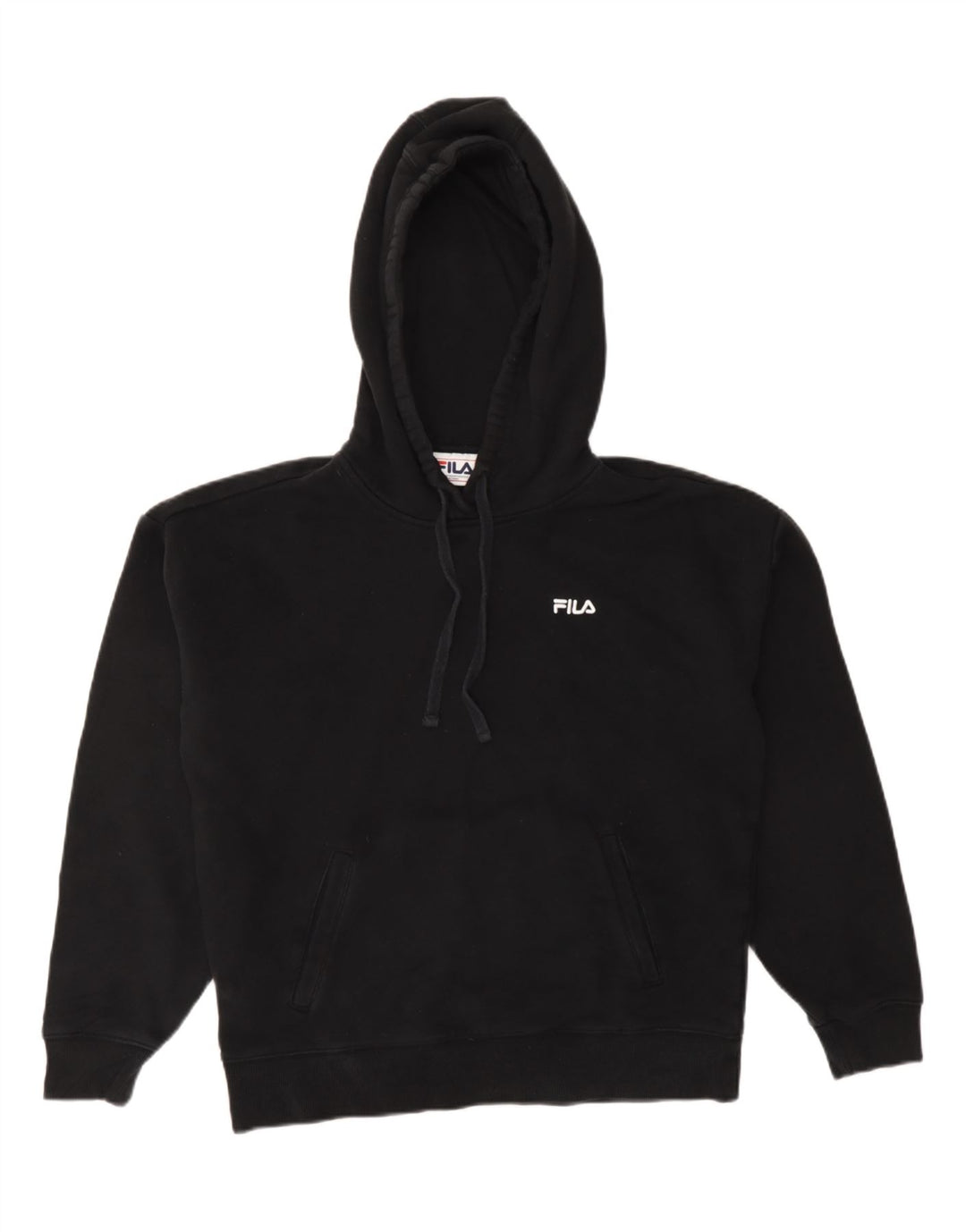 FILA Womens Hoodie Jumper UK 14 Medium Black Cotton Vintage Fila and Second-Hand Fila from Messina Hembry 