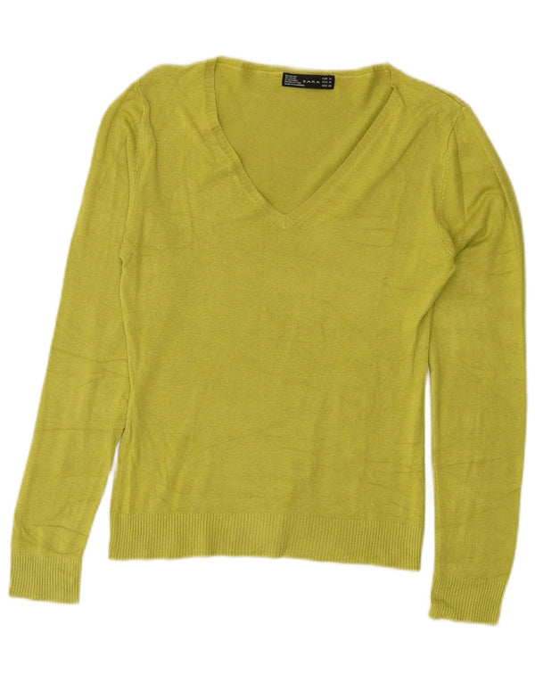 Женский джемпер с v-образным вырезом Zara UK 12, средний зеленый вискоза