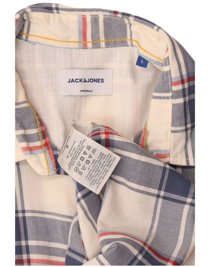 Мужская рубашка с коротким рукавом Jack & Jones, большая синяя клетка, хлопок