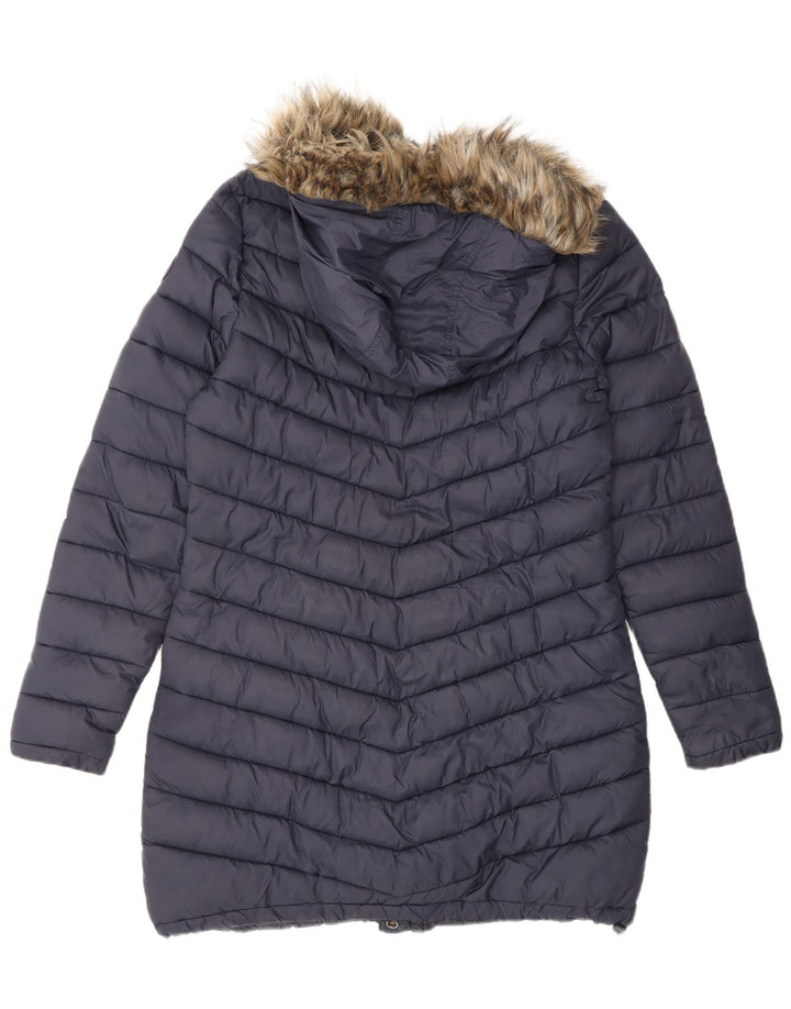 SUPERDRY Женское стеганое пальто с капюшоном UK 14, средний темно-синий, нейлон