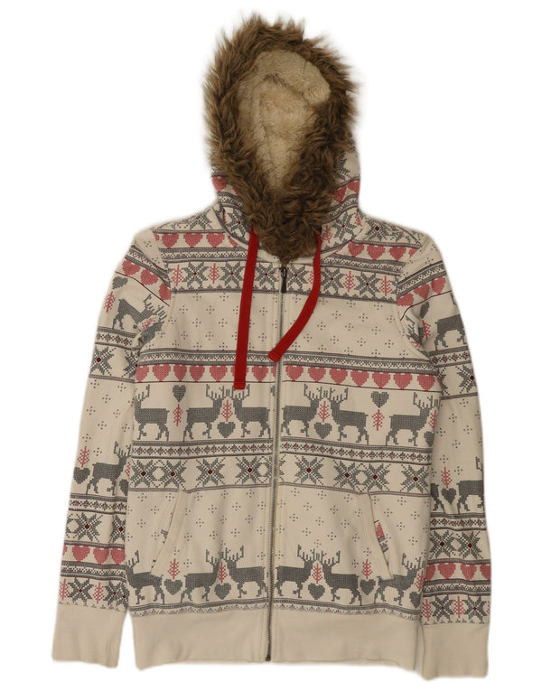 Женский свитер с капюшоном на молнии Marks & Spencer UK 10, маленький Off-White Fair Isle