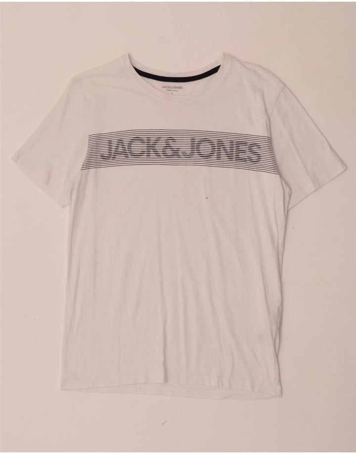 Мужская футболка с рисунком Jack & Jones, топ среднего размера, белый хлопок, хлопок