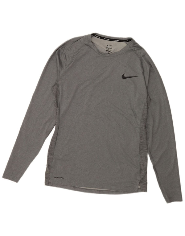Мужской обтягивающий топ Nike с длинным рукавом XL, серый полиэстер с крапинками