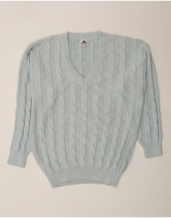 VINTAGE Mens Loose Fit V-Neck Jumper Sweater Medium Blue Vintage Vintage and Second-Hand Vintage from Messina Hembry 