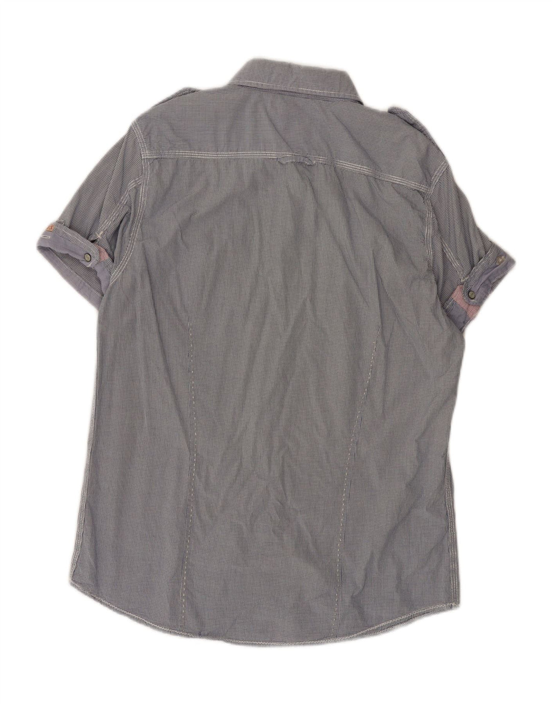 Мужская рубашка в стиле милитари с коротким рукавом SCOTCH & SODA, большая синяя хлопковая клетка в мелкую клетку