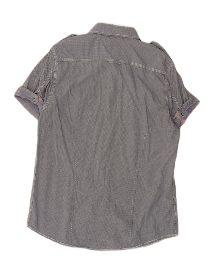 Мужская рубашка в стиле милитари с коротким рукавом SCOTCH & SODA, большая синяя хлопковая клетка в мелкую клетку