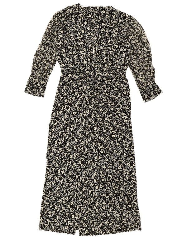 Topshop Женское платье макси для миниатюрных размеров с рукавом 3/4 UK 4 XS, черный полиэстер с цветочным принтом
