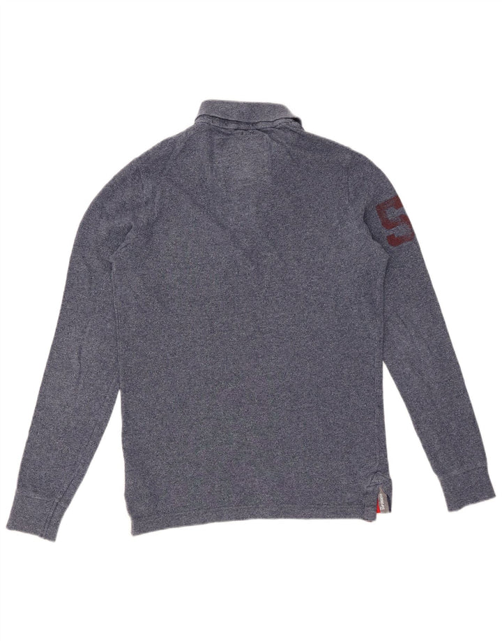 SUPERDRY Мужская рубашка поло с длинным рукавом с графическим рисунком, маленькая, темно-синяя, хлопковая