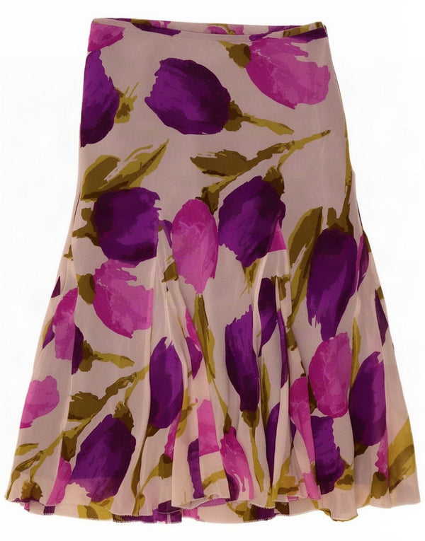 Hobbs Womens A-Line Skirt UK 8 Small W26 Purple Floral Silk