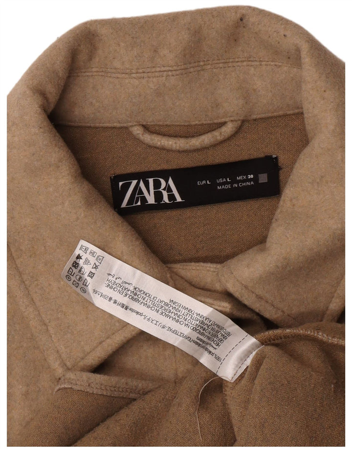 Женская куртка-рубашка Zara UK 14, большая, бежевая, полиэстер