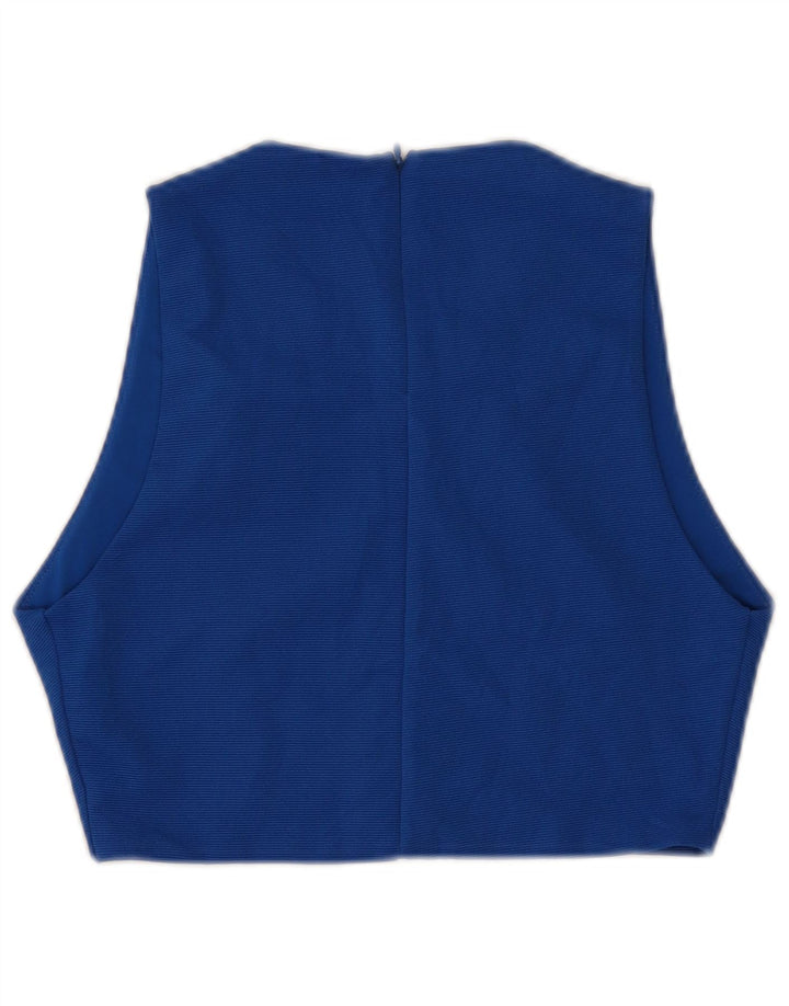 Женская укороченная блузка без рукавов Zara UK 14, большой синий полиэстер