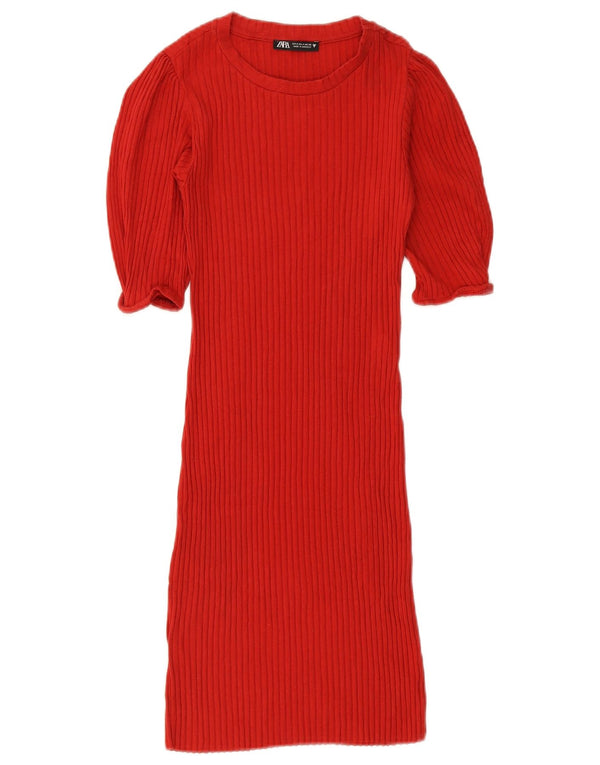 Женское платье-джемпер с короткими рукавами Zara UK 8, маленькое красное