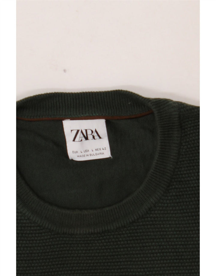 Мужской джемпер с круглым вырезом ZARA, большой зеленый