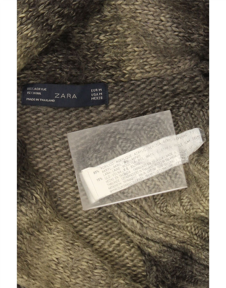 Женский удлиненный кардиган Zara UK 14, акрил среднего серого цвета в полоску