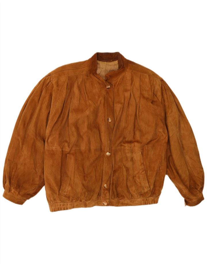 VINTAGE Womens Suede Jacket UK 14 Medium Brown Leather