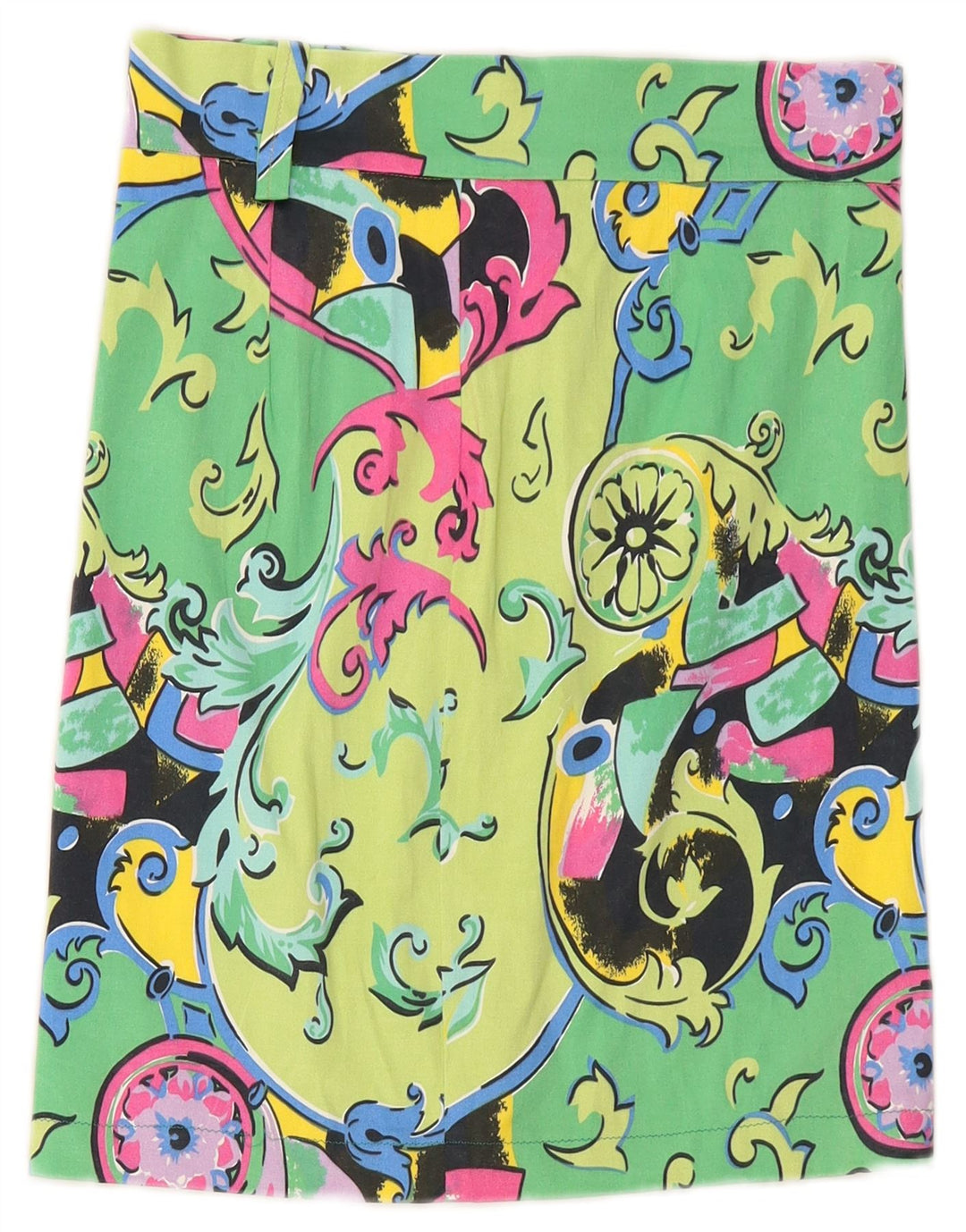 ВИНТАЖНАЯ Женская прямая юбка W26, маленькая зеленая с узором пейсли