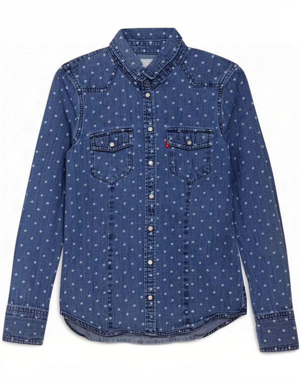Женская джинсовая рубашка с абстрактным узором Levi's UK 4 XS, синяя, хлопок