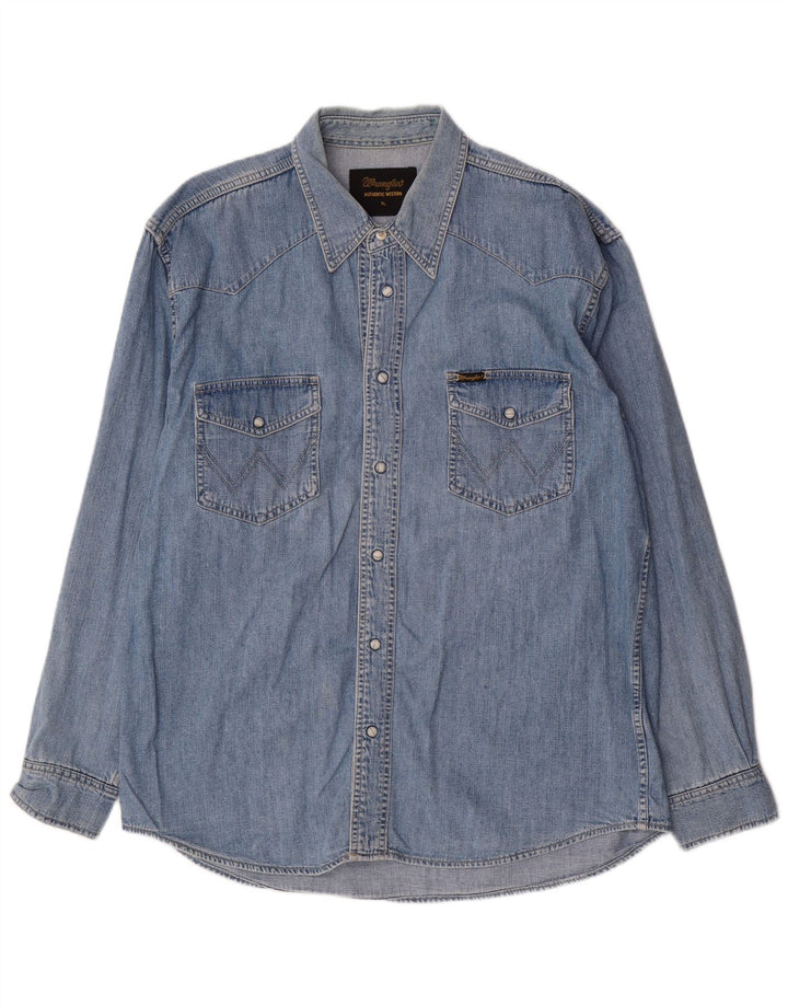 Мужская джинсовая рубашка Wrangler XL, синяя, хлопковая, в стиле вестерн