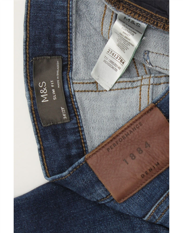 Мужские узкие джинсы Marks & Spencer W34 L29 синие, хлопок
