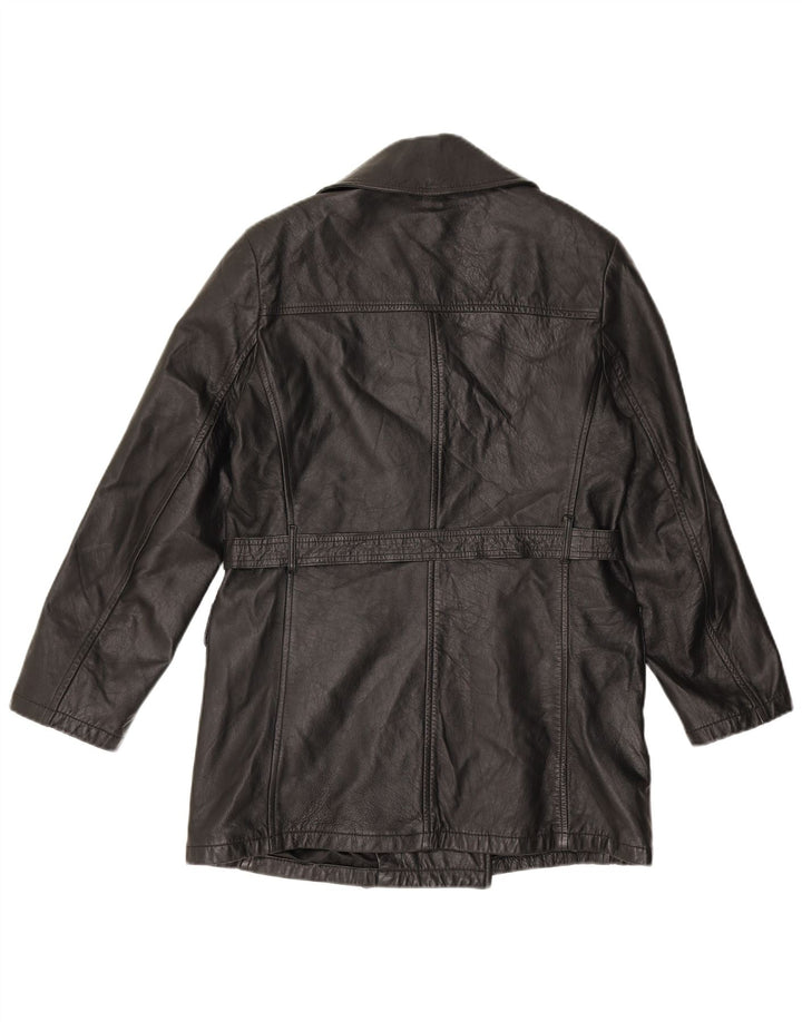 VINTAGE Женское двубортное кожаное пальто IT 44 Medium Black Leather