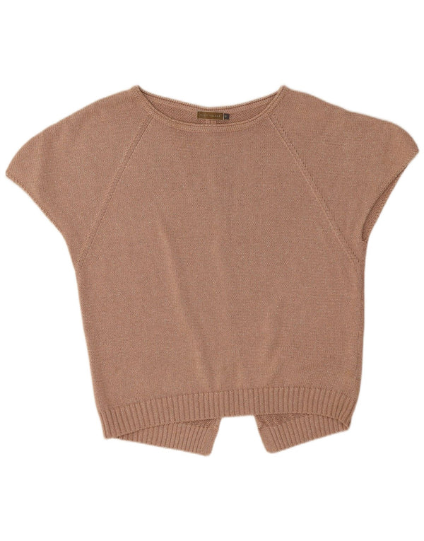 MINT VELVET Womens Short Sleeve Boat Neck Jumper Sweater UK 12 Medium Beige