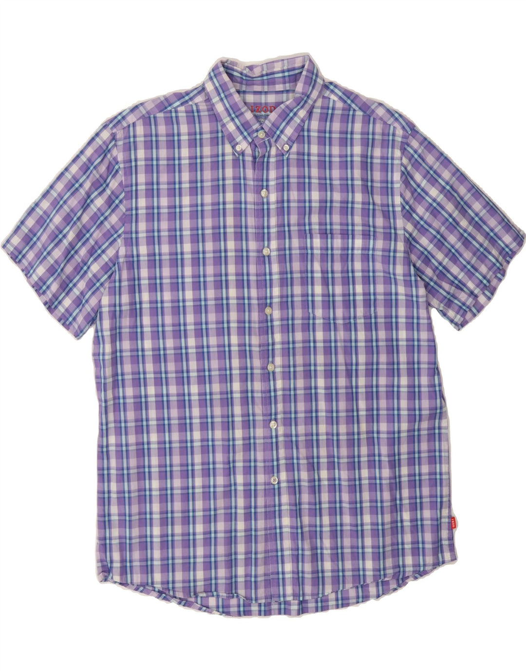 IZOD Mens Short Sleeve Shirt Large Purple Check Vintage Izod and Second-Hand Izod from Messina Hembry 
