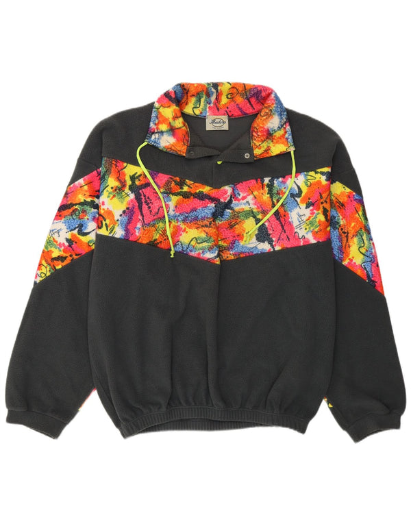 VINTAGE Мужской флисовый джемпер на пуговицах XL, серый полиэстер с цветными блоками