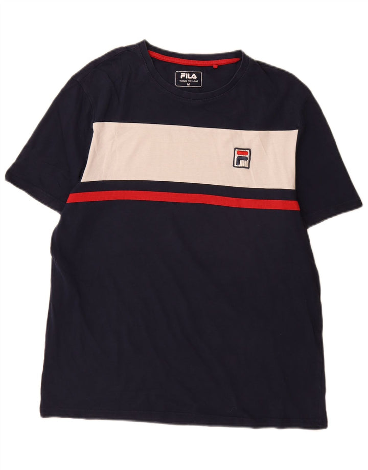 Мужская футболка Fila Top среднего размера, темно-синяя, хлопковая с цветными блоками