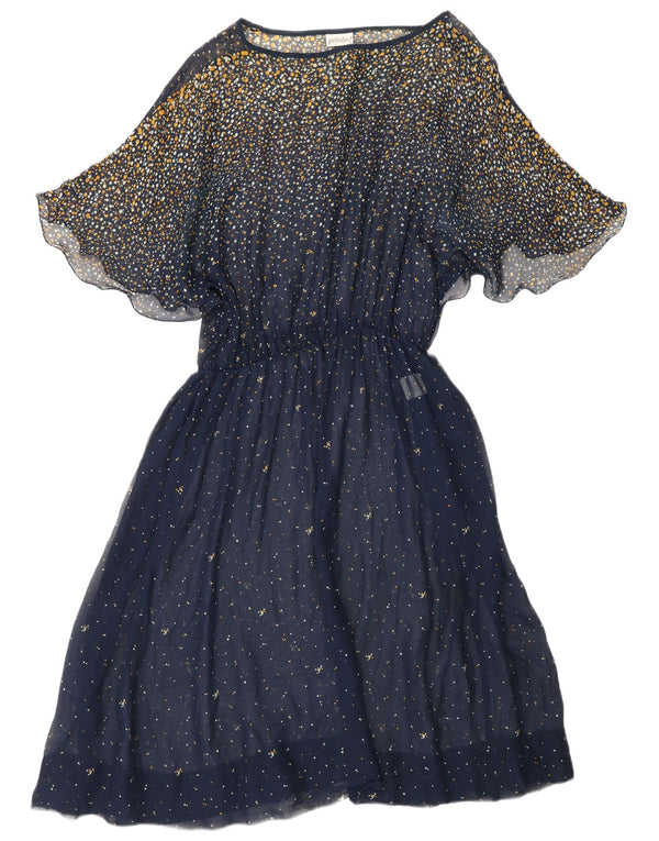 ВИНТАЖНОЕ женское платье макси с крыльями летучей мыши, Великобритания, 18 XL, темно-синее, пятнистое, из ацетата