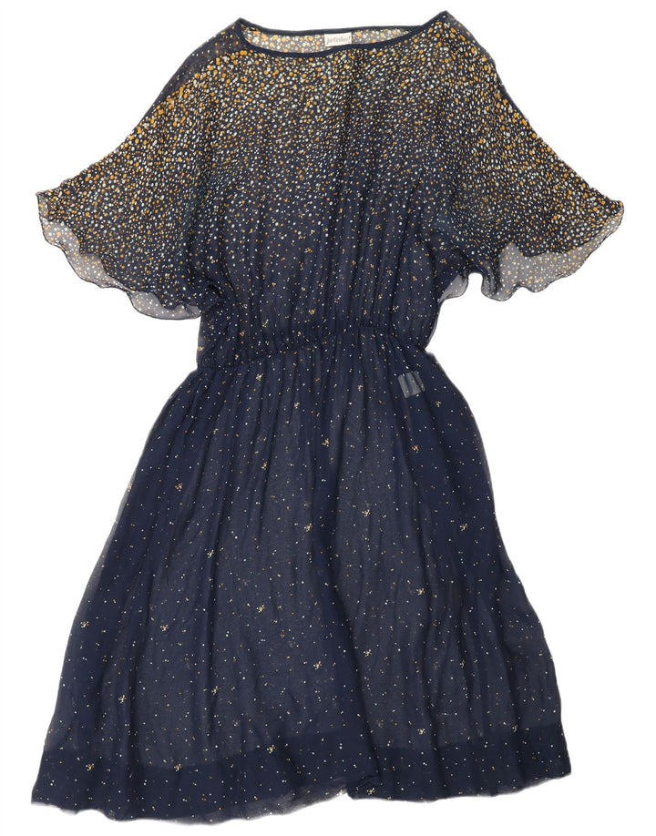 ВИНТАЖНОЕ женское платье макси с крыльями летучей мыши, Великобритания, 18 XL, темно-синее, пятнистое, из ацетата