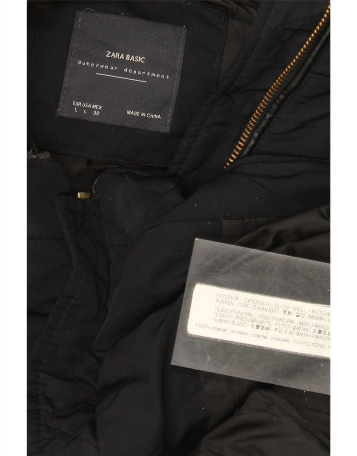 Женская укороченная стеганая куртка с капюшоном Zara UK 16, большой черный полиэстер