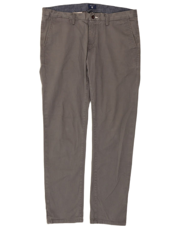 GANT Mens Straight Chino Trousers W36 L34 Grey Cotton