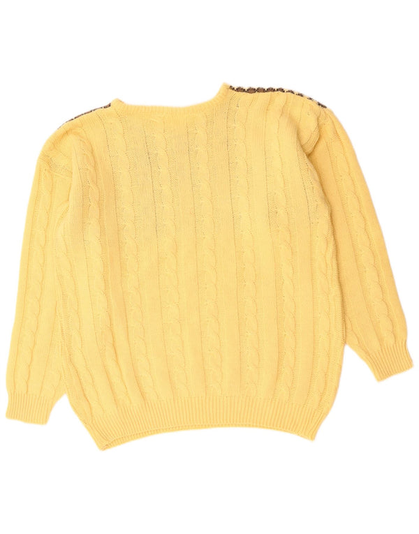 ВИНТАЖНЫЙ мужской джемпер с круглым вырезом, большой желтый шерстяной свитер с жаккардовым узором