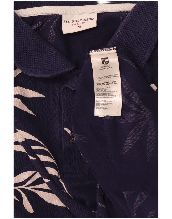 США ПОЛО ASSN. Мужская рубашка поло среднего размера, темно-синяя, хлопковая с цветочным принтом