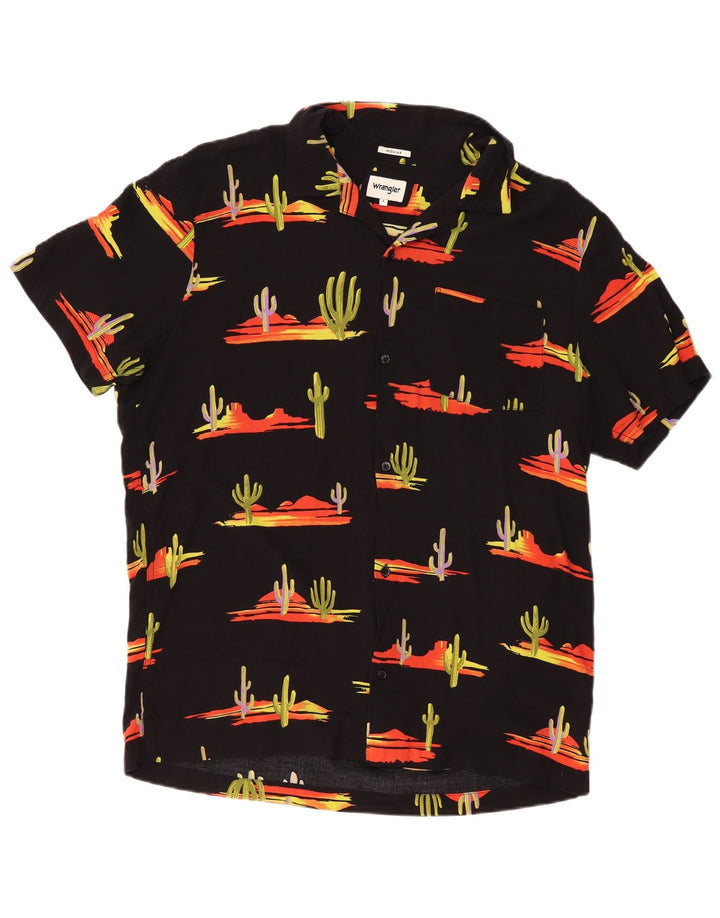 WRANGLER Мужская рубашка с коротким рукавом и регулярным абстрактным узором, большая черная