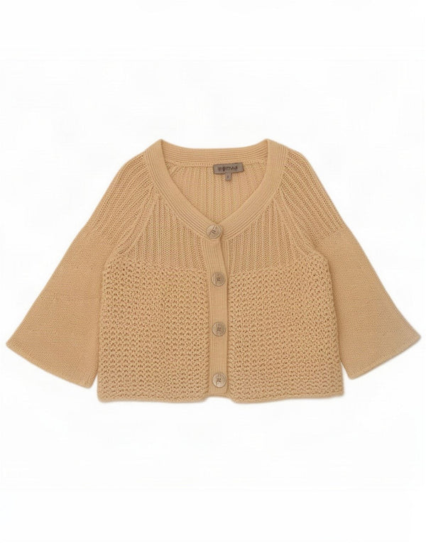 Sportmax Womens 3/4 Sleeve Cardigan Sweater UK 10 Small Beige Cotton