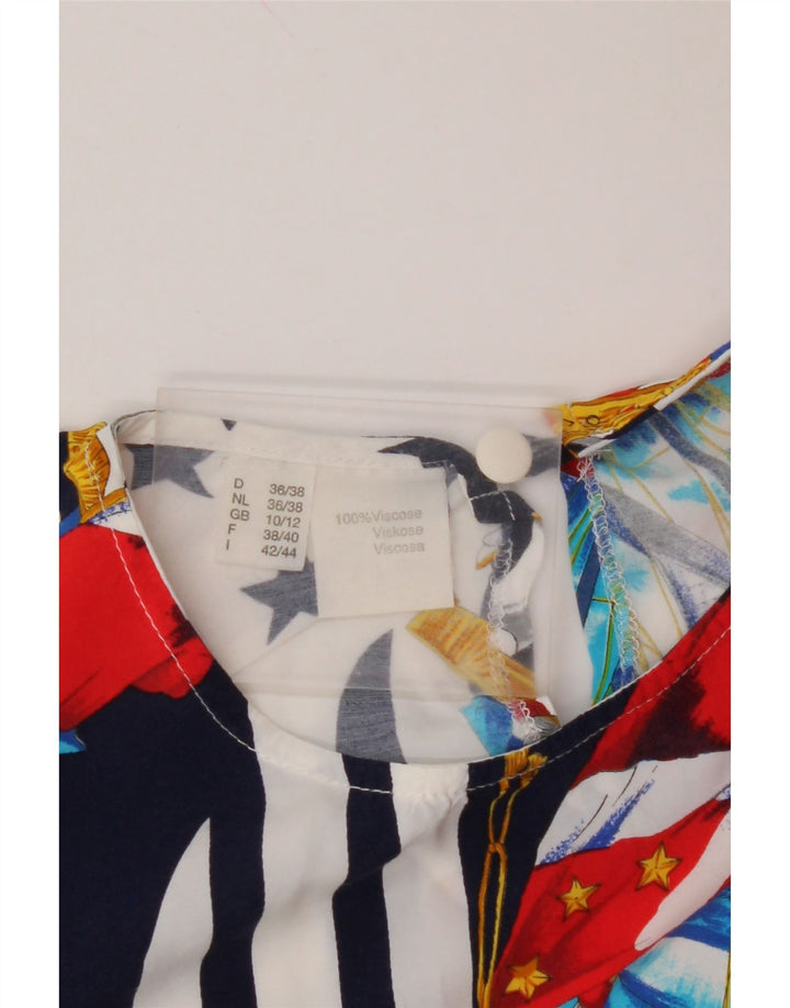 ВИНТАЖНАЯ Женская Блузка Топ Великобритания 10/12 Средний Темно-Синий Цветной блок