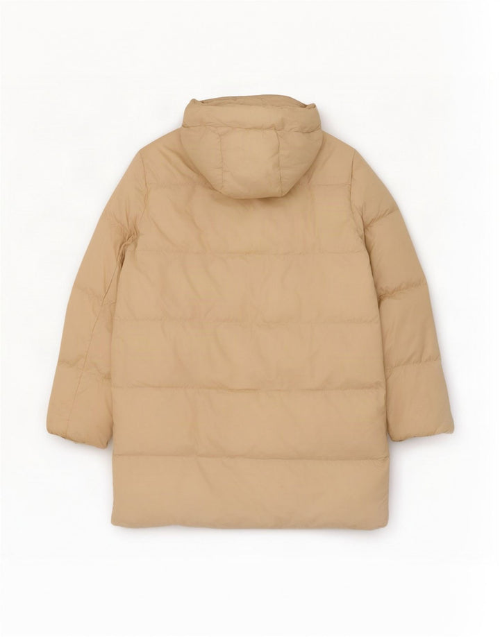 Zara Женское длинное стеганое пальто с капюшоном UK 6 XS Бежевый полиэстер