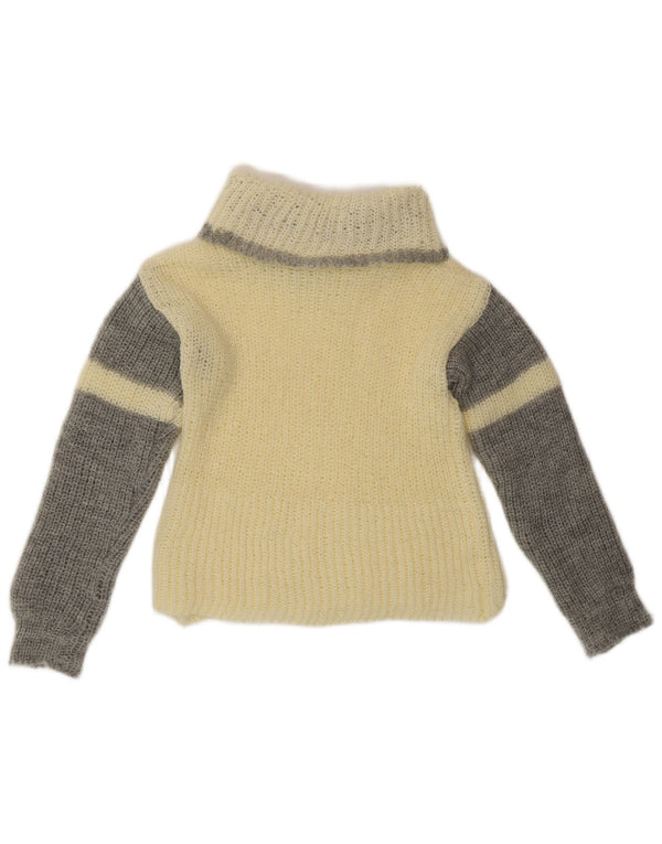 ВИНТАЖНЫЙ женский джемпер с высоким воротником, Великобритания, 10, маленький, с белыми цветными блоками