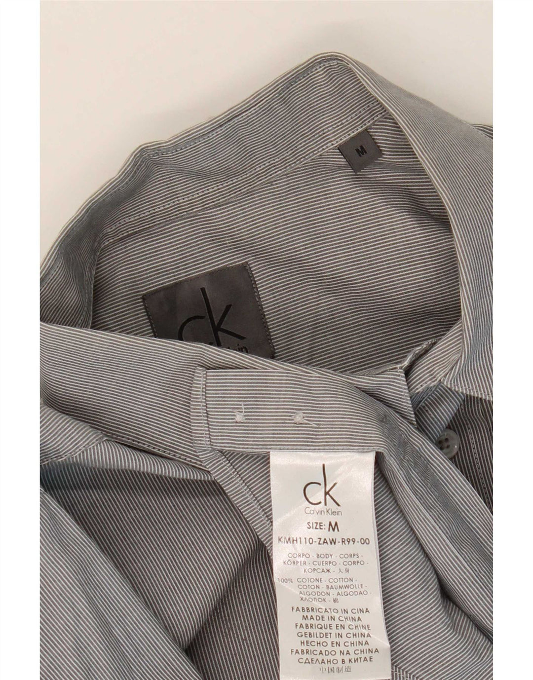 Мужская рубашка приталенного кроя Calvin Klein, хлопковая полоска серого цвета среднего размера