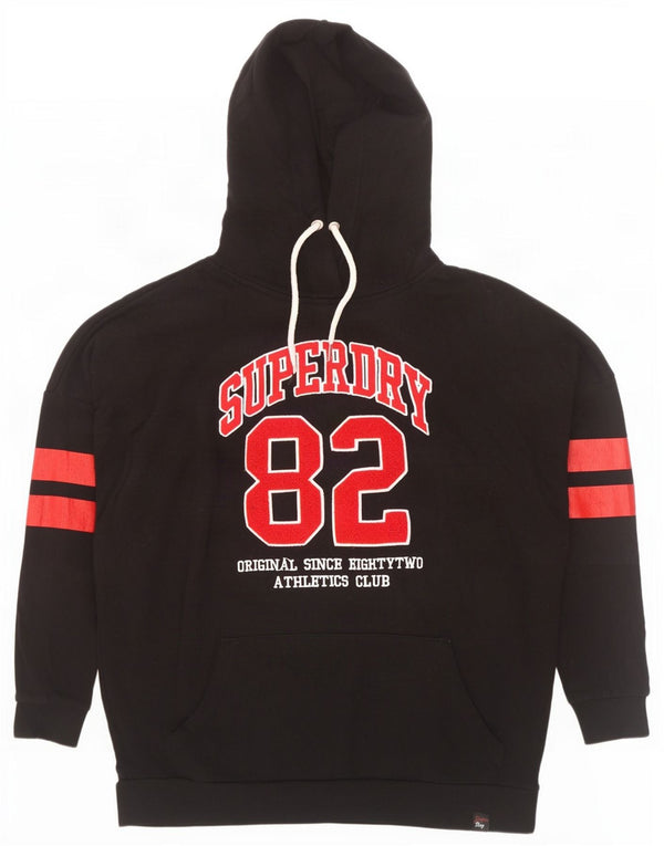 Мужской джемпер свободного покроя с капюшоном Superdry, большой черный, хлопковый