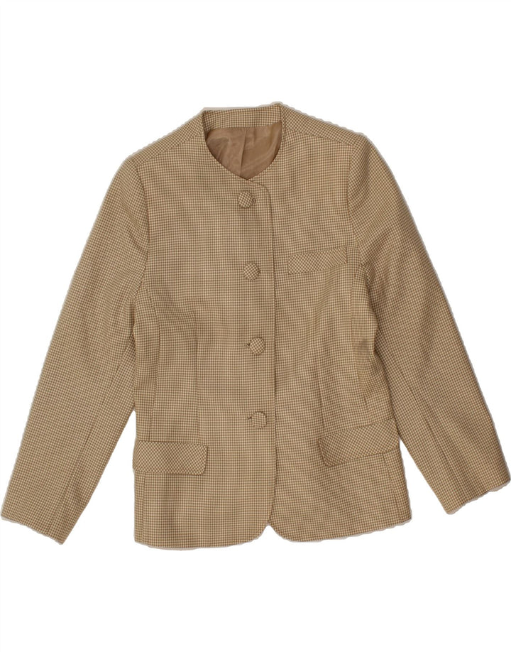 VINTAGE Womens 4 Button Blazer Jacket UK 12 Medium Beige Houndstooth Vintage Vintage and Second-Hand Vintage from Messina Hembry 