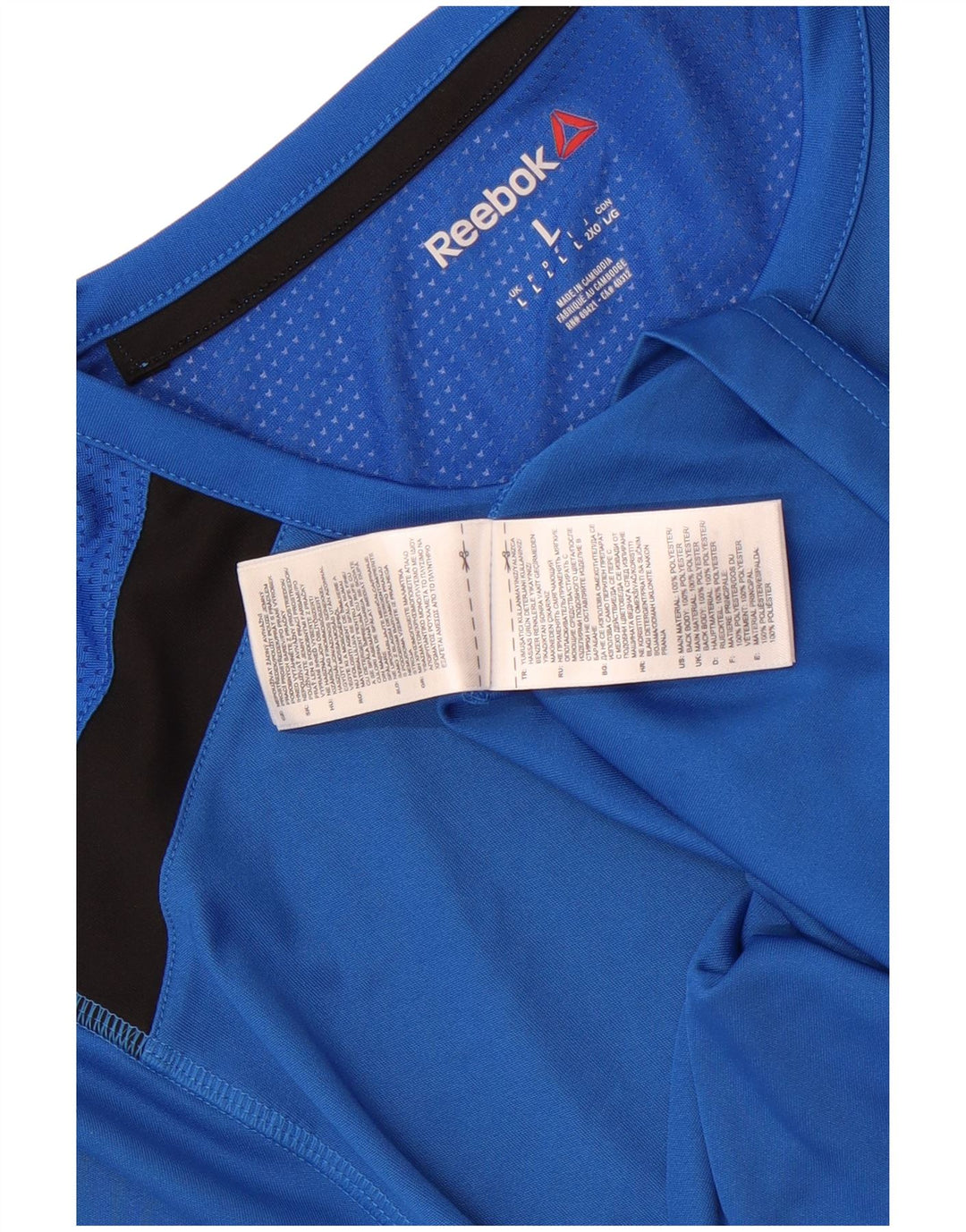 Женская футболка Reebok Top UK 16, большая синяя, полиэстер с цветными блоками