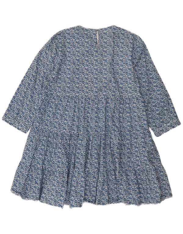 Женское многоярусное платье Zara с рукавом 3/4, Великобритания, 18 XL, синее, хлопок с цветочным принтом